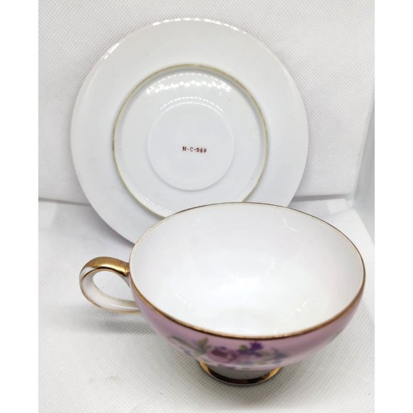 Pink Floral Gold Trim N-C-349 Vintage Teacup & Saucer - Elegant Collectible Set - Picture 12 of 14
